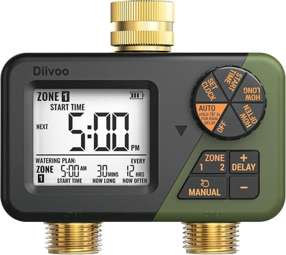 4 Zone Sprinkler Timer with Brass Inlet, Large Display