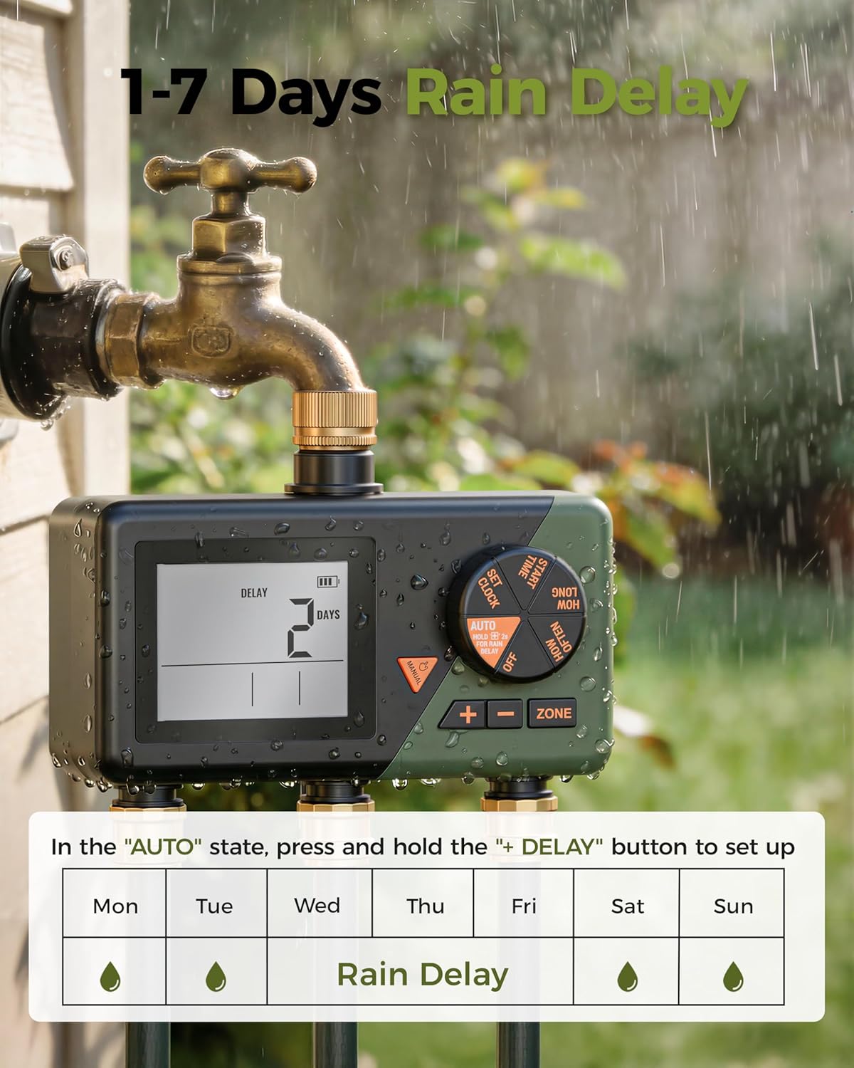 4 Zone Sprinkler Timer with Brass Inlet, Large Display