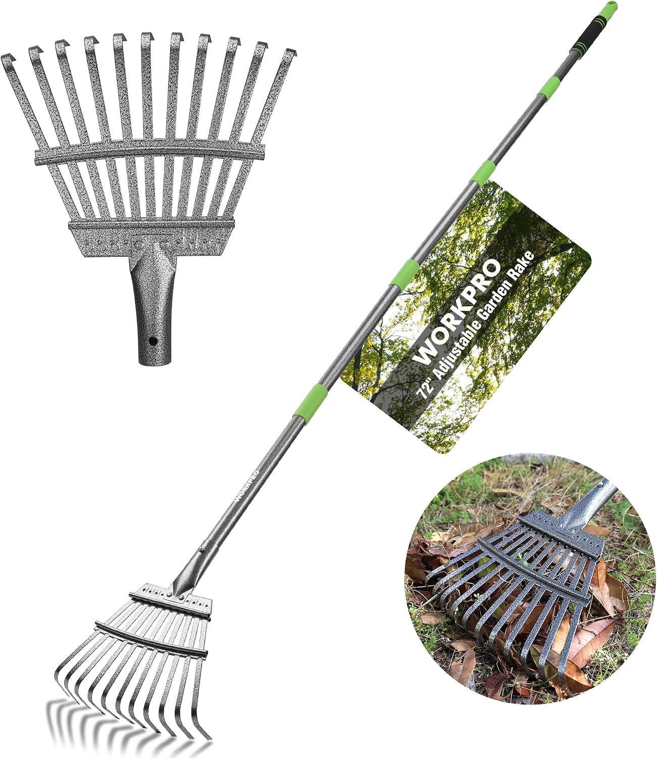 Rake, Small Rake for Leaves with 72” Adjustable Long Handle