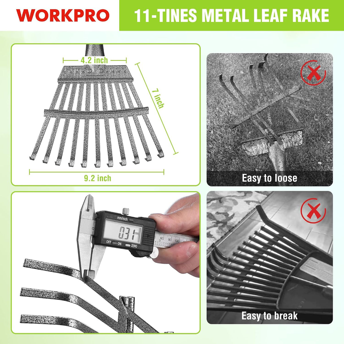 Rake, Small Rake for Leaves with 72” Adjustable Long Handle
