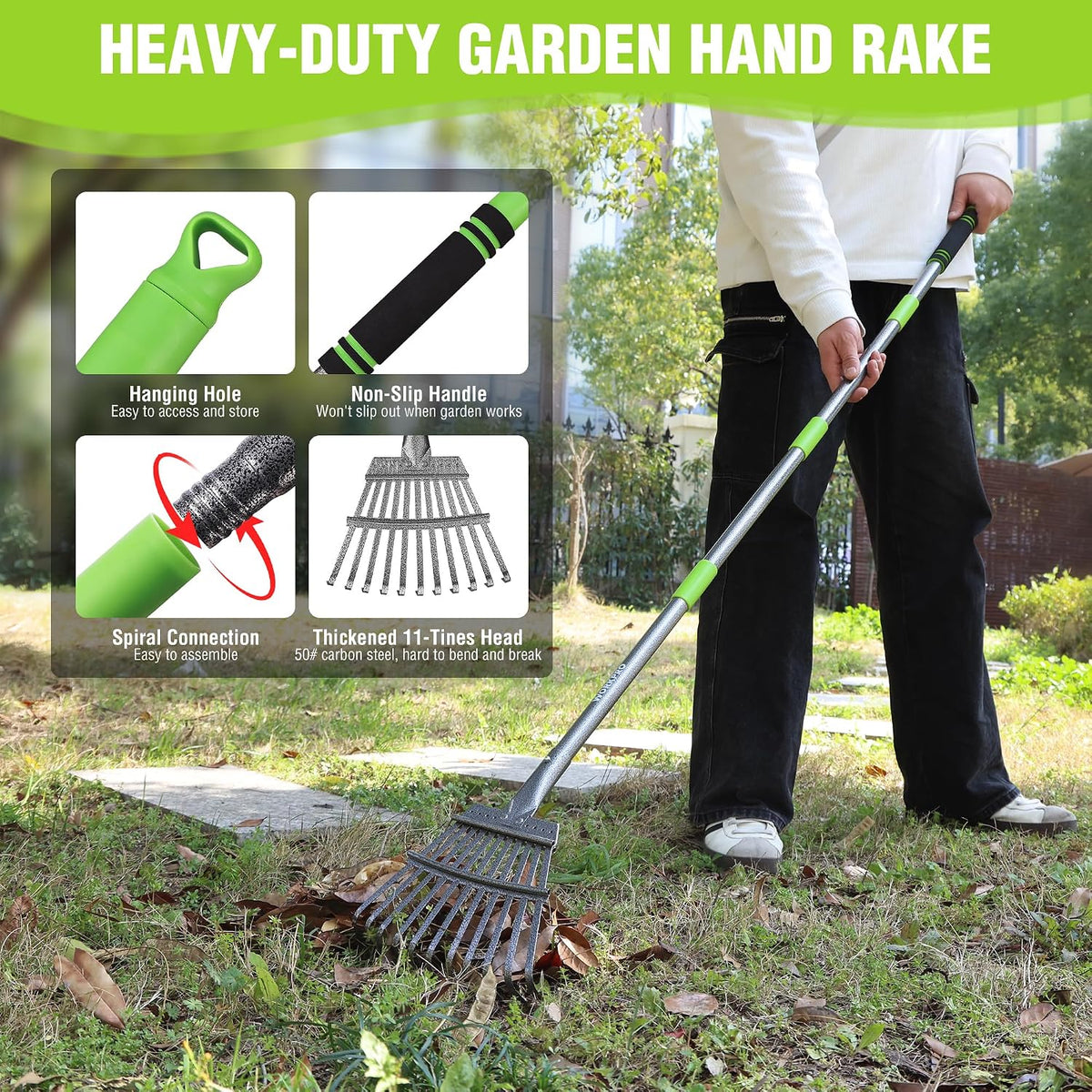 Rake, Small Rake for Leaves with 72” Adjustable Long Handle