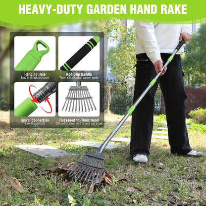 Rake, Small Rake for Leaves with 72” Adjustable Long Handle