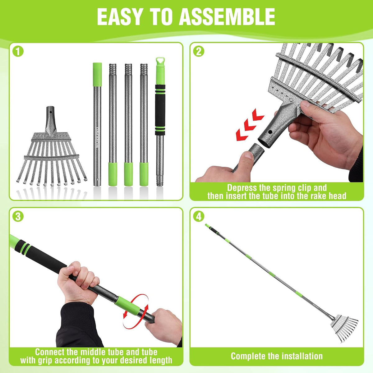 Rake, Small Rake for Leaves with 72” Adjustable Long Handle