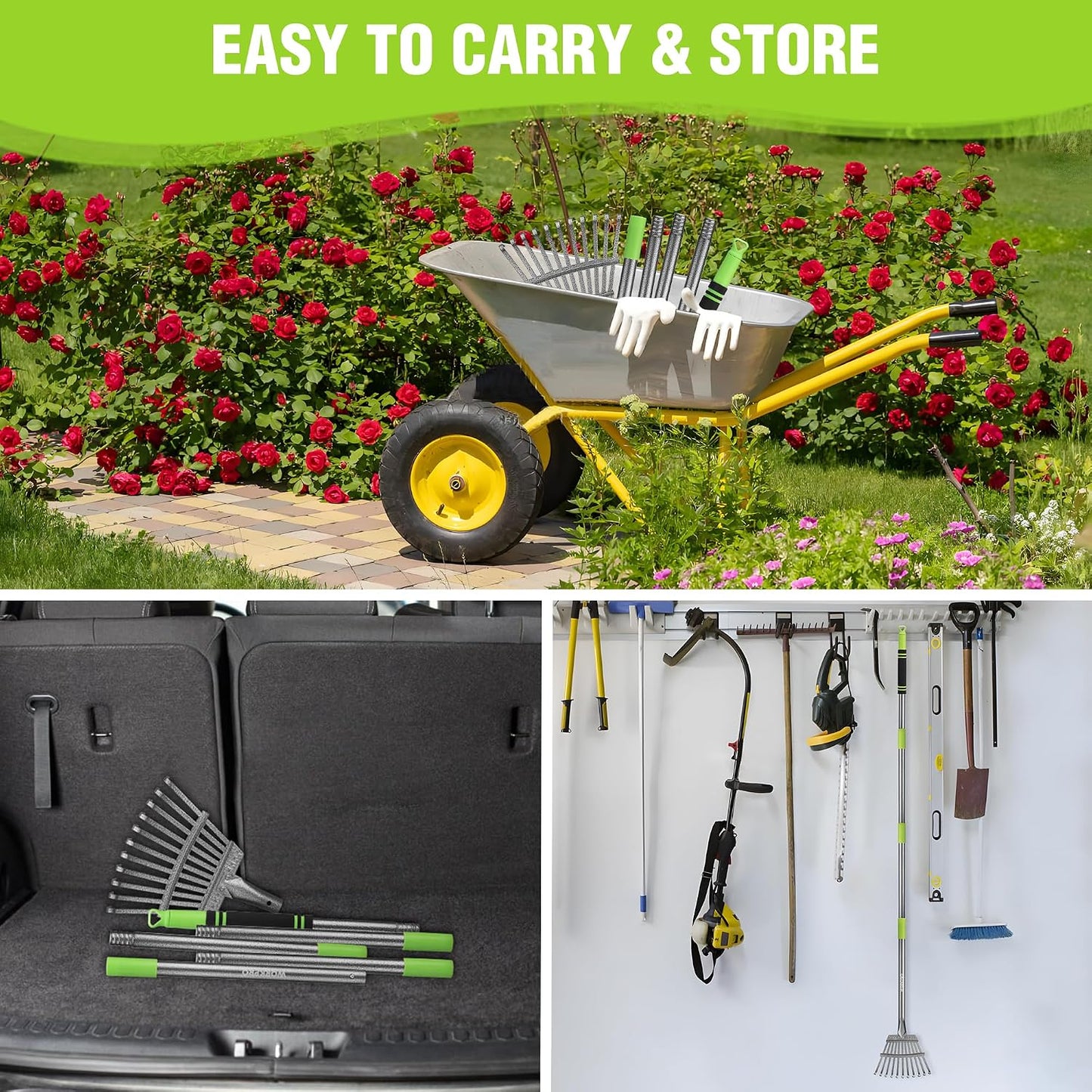 Rake, Small Rake for Leaves with 72” Adjustable Long Handle