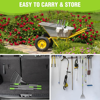 Rake, Small Rake for Leaves with 72” Adjustable Long Handle