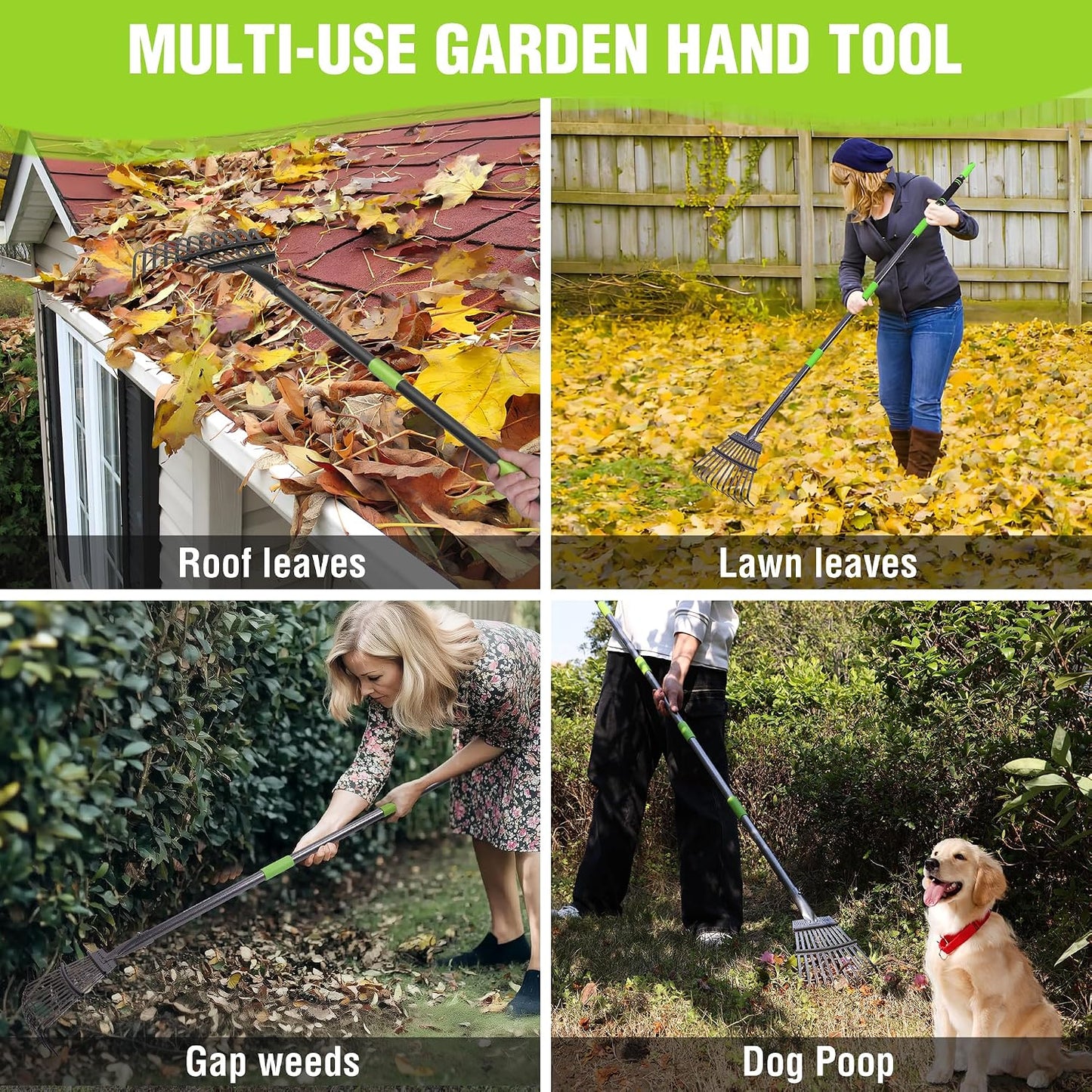 Rake, Small Rake for Leaves with 72” Adjustable Long Handle