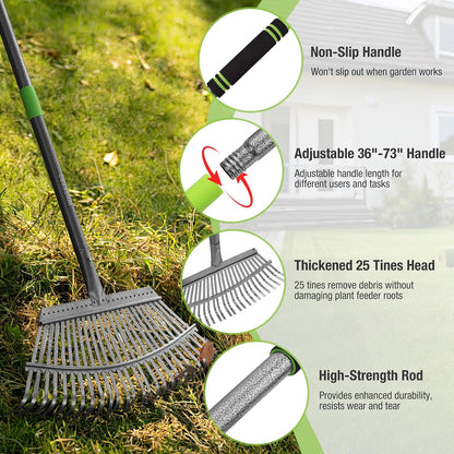 Rake, Small Rake for Leaves with 72” Adjustable Long Handle