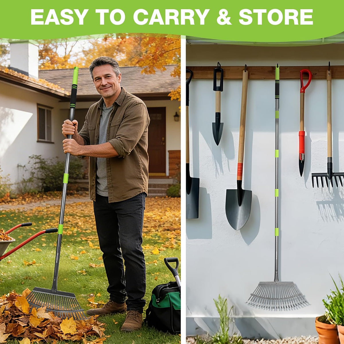 Rake, Small Rake for Leaves with 72” Adjustable Long Handle