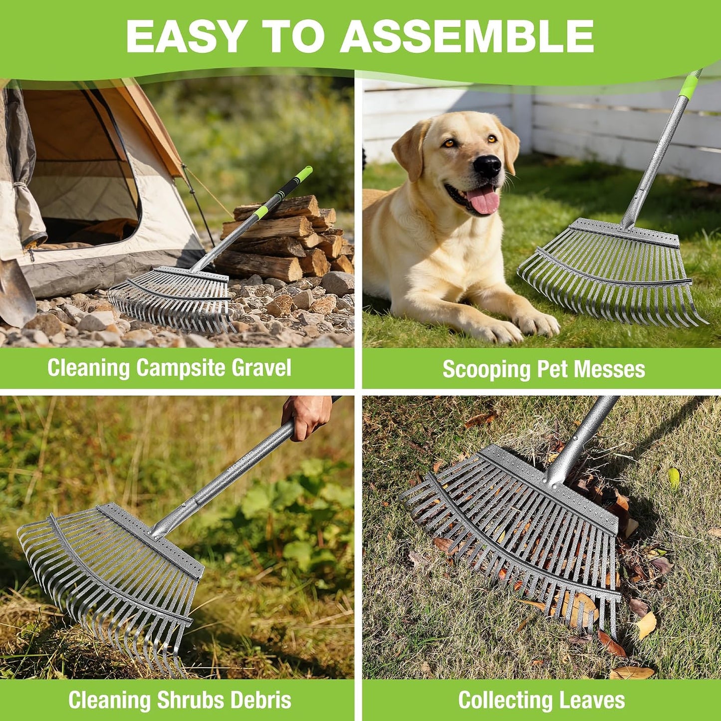 Rake, Small Rake for Leaves with 72” Adjustable Long Handle