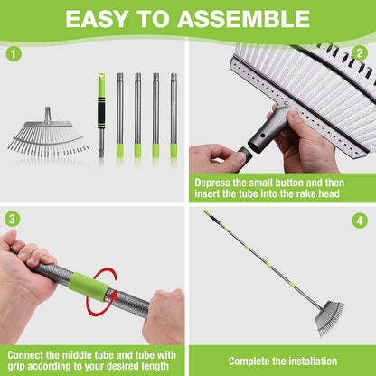 Rake, Small Rake for Leaves with 72” Adjustable Long Handle