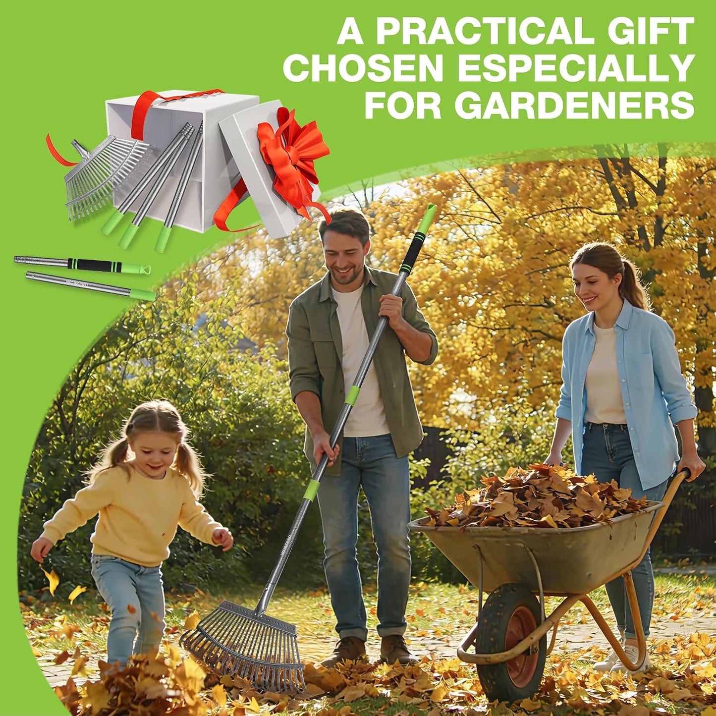 Rake, Small Rake for Leaves with 72” Adjustable Long Handle