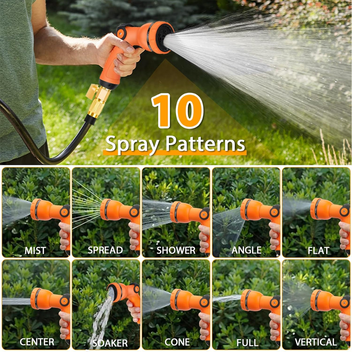 Water Hose Spray Nozzle - Garden Hose Nozzle with 10 Spray Patterns.Thumb Switch Design for Easy Water Flow Control, Upgraded Hose Sprayer Nozzle for Watering Plants,Lawn,Pet Bathing and Cleaning