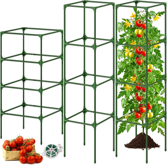 Tomato Cage, Square Tomato Trellis Plant Support Stake Cages for Garden and Pots Tall Up to 63 Inch Adjustable Cucumber Trellis for Raised Bed Outdoor Climbing Plants Vegetables Flower, 3 Pack