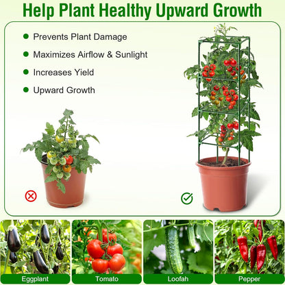 Tomato Cage, Square Tomato Trellis Plant Support Stake Cages for Garden and Pots Tall Up to 63 Inch Adjustable Cucumber Trellis for Raised Bed Outdoor Climbing Plants Vegetables Flower, 3 Pack