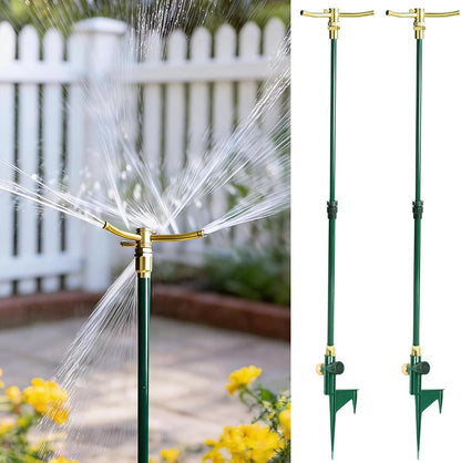 2 Pack 3-Arm Garden Sprinkler, High-Rise Lawn Sprinkler with Adjustable Telescoping Rod and Spike Base, 360 Degree Rotation Irrigation Tool for Large Area Yard Lawn Garden