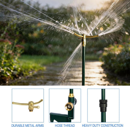 2 Pack 3-Arm Garden Sprinkler, High-Rise Lawn Sprinkler with Adjustable Telescoping Rod and Spike Base, 360 Degree Rotation Irrigation Tool for Large Area Yard Lawn Garden