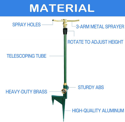2 Pack 3-Arm Garden Sprinkler, High-Rise Lawn Sprinkler with Adjustable Telescoping Rod and Spike Base, 360 Degree Rotation Irrigation Tool for Large Area Yard Lawn Garden