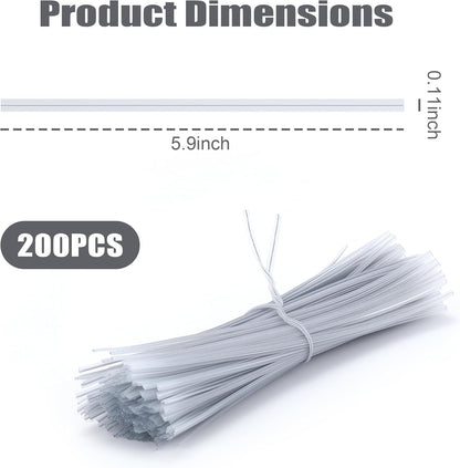 200 Pcs Clear Twist Ties, 6 Inch Plastic Metal Wire Twisty Tie