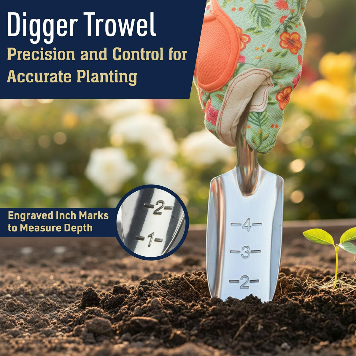 Hand Gardening Tools 3 Pack with Cultivator Hand Rake, Transplanting Shovel, and Garden Trowel for Planting - Heavy Duty Cast Aluminum Garden Tool Set with Ergonomic Handles