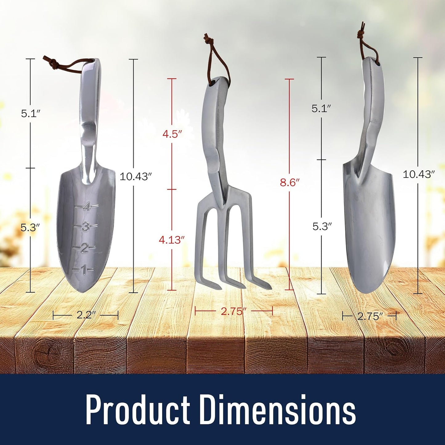 Hand Gardening Tools 3 Pack with Cultivator Hand Rake, Transplanting Shovel, and Garden Trowel for Planting - Heavy Duty Cast Aluminum Garden Tool Set with Ergonomic Handles