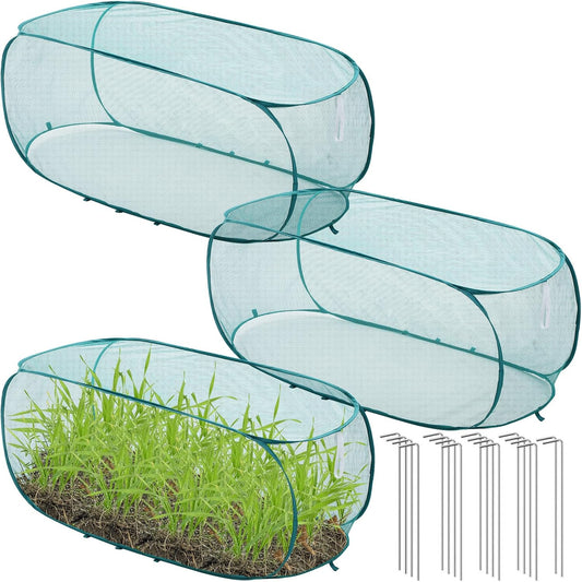 3 Pcs 45" x 20" x 18" Foldable Garden Rows Plants Cover Vegetable Mesh Plant Protector Net Cage Guard with Ground Nails for Protecting Vegetables Fruits Seedlings Flowers