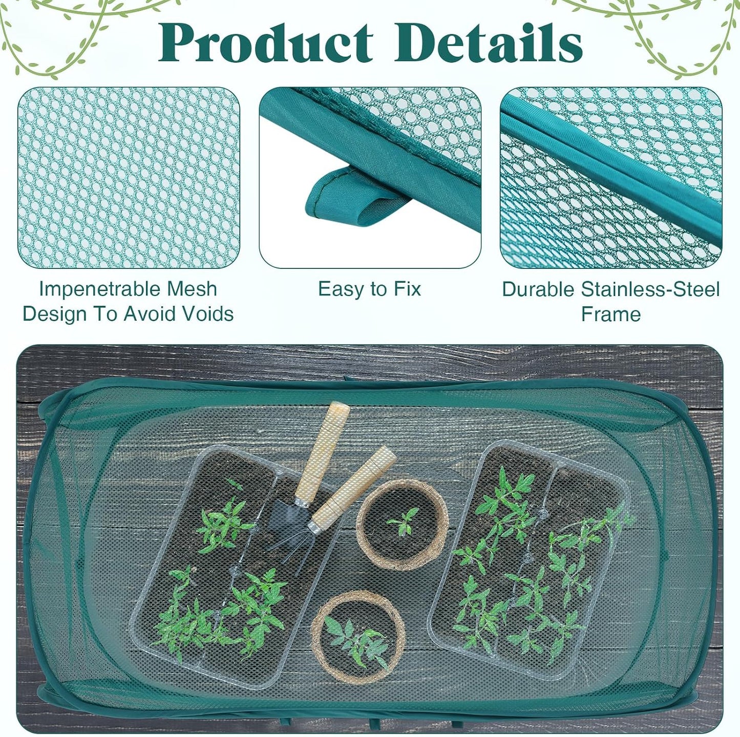 3 Pcs 45" x 20" x 18" Foldable Garden Rows Plants Cover Vegetable Mesh Plant Protector Net Cage Guard with Ground Nails for Protecting Vegetables Fruits Seedlings Flowers