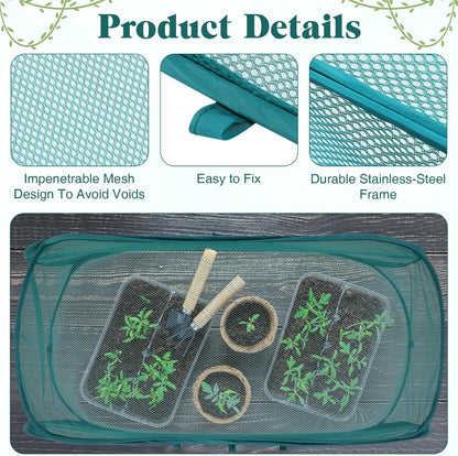 3 Pcs 45" x 20" x 18" Foldable Garden Rows Plants Cover Vegetable Mesh Plant Protector Net Cage Guard with Ground Nails for Protecting Vegetables Fruits Seedlings Flowers