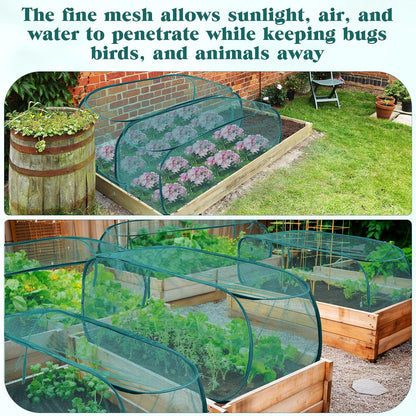 3 Pcs 45" x 20" x 18" Foldable Garden Rows Plants Cover Vegetable Mesh Plant Protector Net Cage Guard with Ground Nails for Protecting Vegetables Fruits Seedlings Flowers