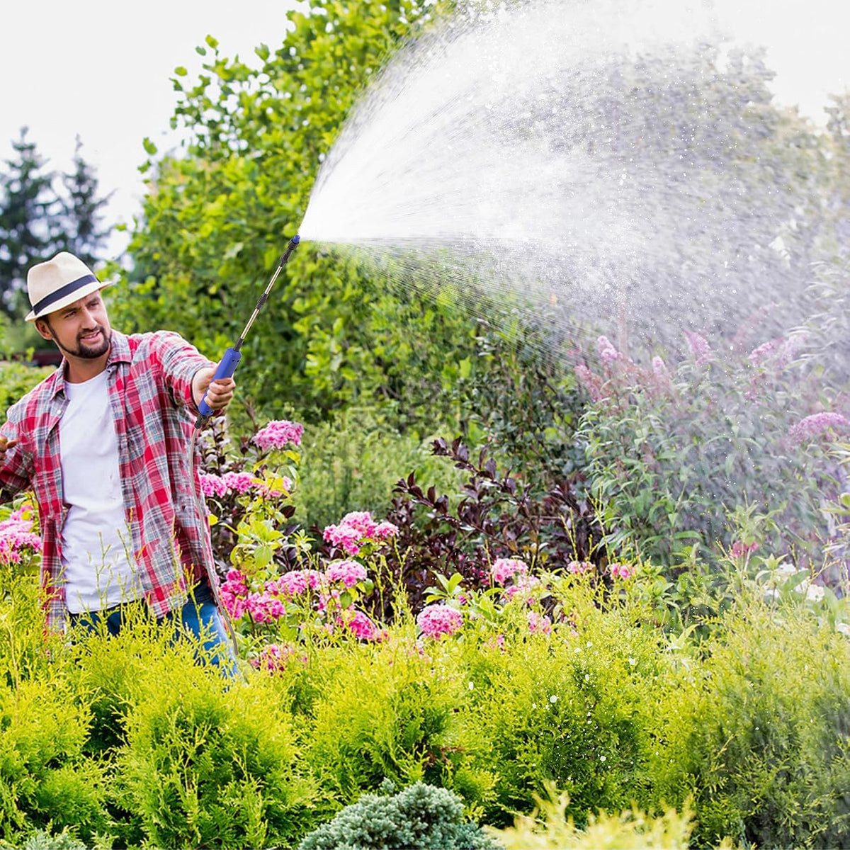 Electric Garden Sprayer, Portable Battery Powered Watering Wand, Rechargeable Plant Spray Mister with Telescopic Wand and 10ft Water Hose for Yard Lawn Weeds Plants,Type-C Charging, Blue