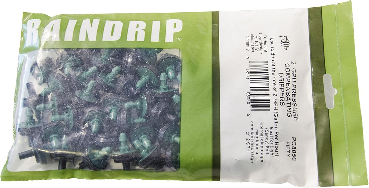 PC8050B 2 GPH Pressure Compensating Drippers, Drip Irrigation Emitters for Drip Irrigation Gardening System, Maintains Constant Water Flow, 50-Pack, Green