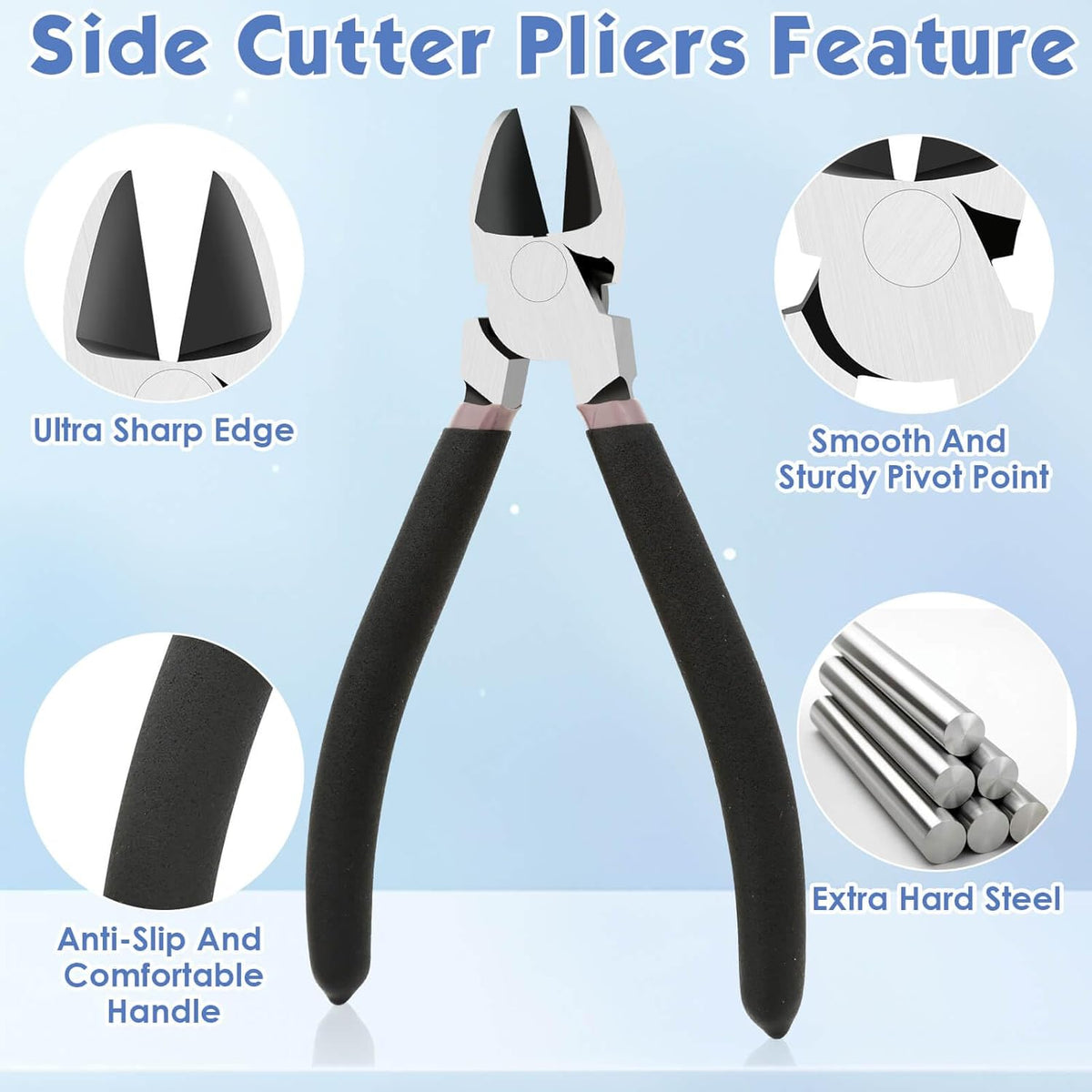 Wire Cutters, Large Heavy Duty Side Cutter Pliers Wire Snips, Flush Cutting Pliers for Jewelry Making, Floral Wire and Crafts, Wire Cutting Tool for Zip Ties, Cable Ties and Plastic