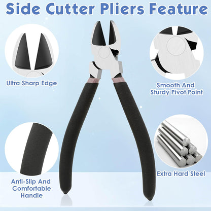 Wire Cutters, Large Heavy Duty Side Cutter Pliers Wire Snips, Flush Cutting Pliers for Jewelry Making, Floral Wire and Crafts, Wire Cutting Tool for Zip Ties, Cable Ties and Plastic