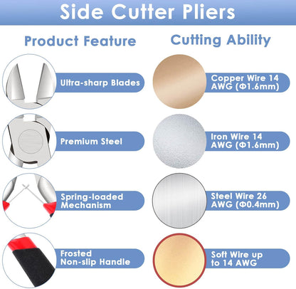 Wire Cutters, Large Heavy Duty Side Cutter Pliers Wire Snips, Flush Cutting Pliers for Jewelry Making, Floral Wire and Crafts, Wire Cutting Tool for Zip Ties, Cable Ties and Plastic