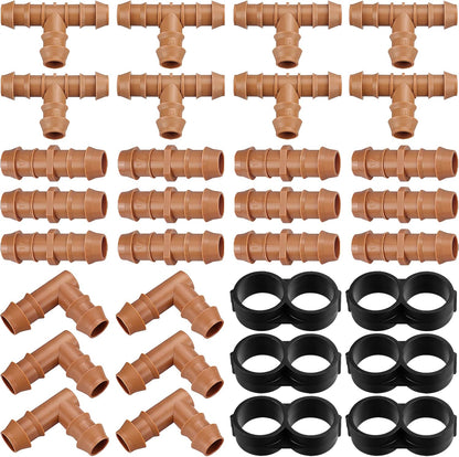 Drip Irrigation Fittings Kit for 1/2 Inch Tubing, 20 Pieces Drip Irrigation Parts for Drip Sprinkler System - 8 Couplings, 6 Tees, 6 Elbows, Drip Line Connectors for 1/2" Drip Irrigation Hose