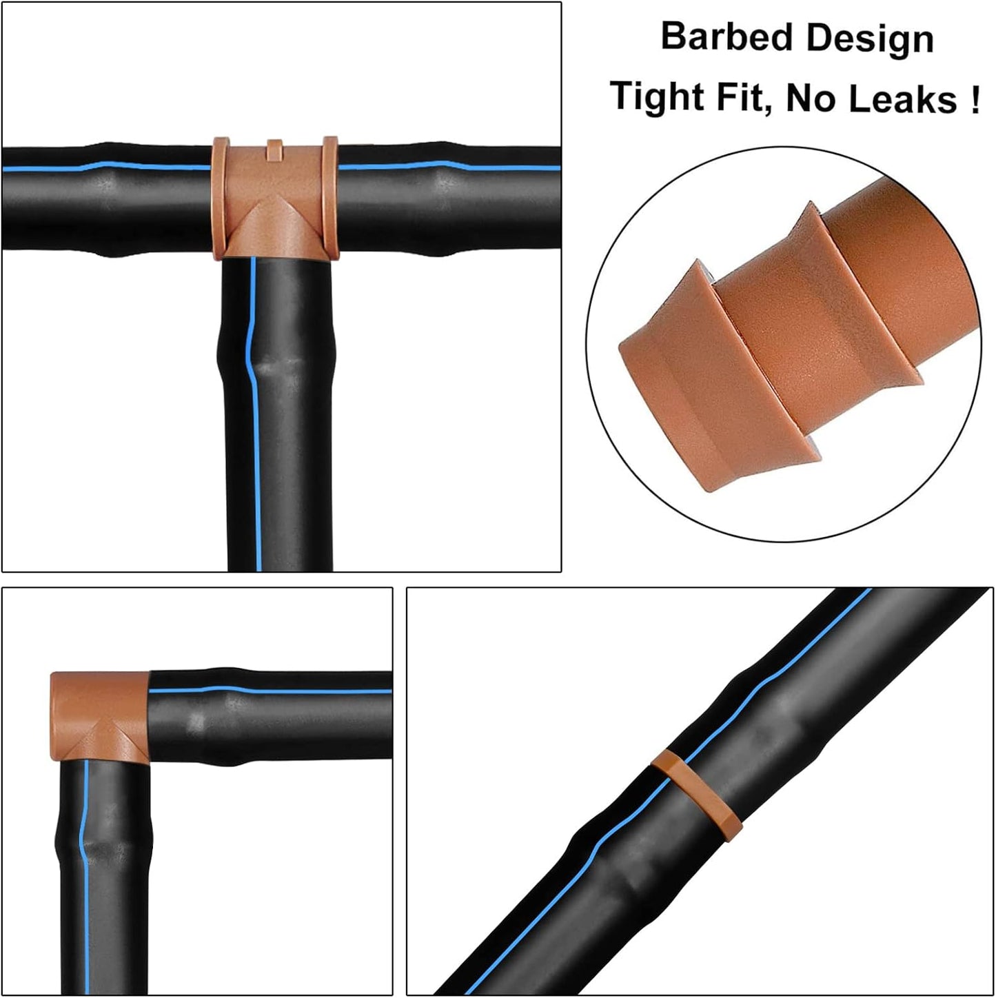 Drip Irrigation Fittings Kit for 1/2 Inch Tubing, 20 Pieces Drip Irrigation Parts for Drip Sprinkler System - 8 Couplings, 6 Tees, 6 Elbows, Drip Line Connectors for 1/2" Drip Irrigation Hose