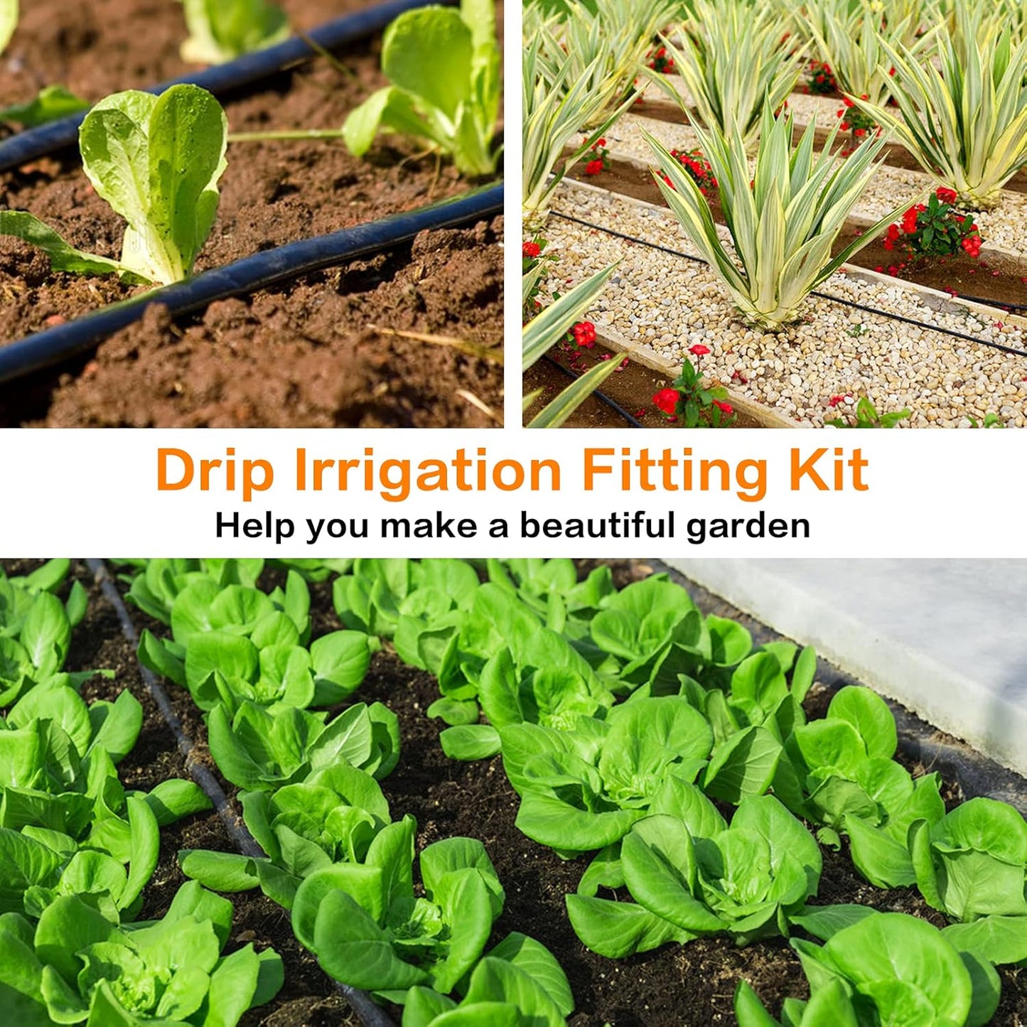 Drip Irrigation Fittings Kit for 1/2 Inch Tubing, 20 Pieces Drip Irrigation Parts for Drip Sprinkler System - 8 Couplings, 6 Tees, 6 Elbows, Drip Line Connectors for 1/2" Drip Irrigation Hose