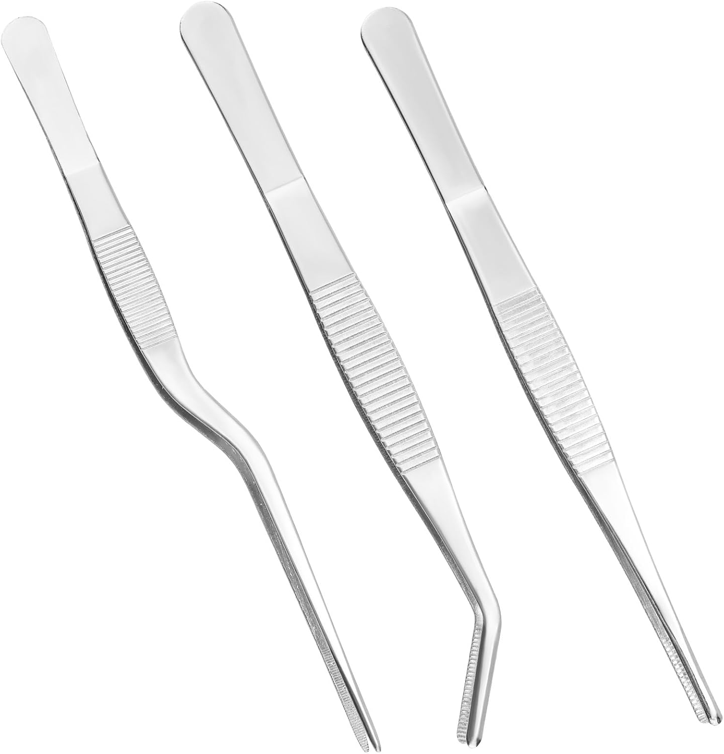 5pcs Plant Tweezers and Scissors, Long Stainless Steel Garden Bend Tongs Set with Straight Curved Flat Point Tip Multiple-Use Gardening Tools for Bonsai Reptile Feeding Kitchen Use