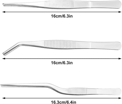 5pcs Plant Tweezers and Scissors, Long Stainless Steel Garden Bend Tongs Set with Straight Curved Flat Point Tip Multiple-Use Gardening Tools for Bonsai Reptile Feeding Kitchen Use