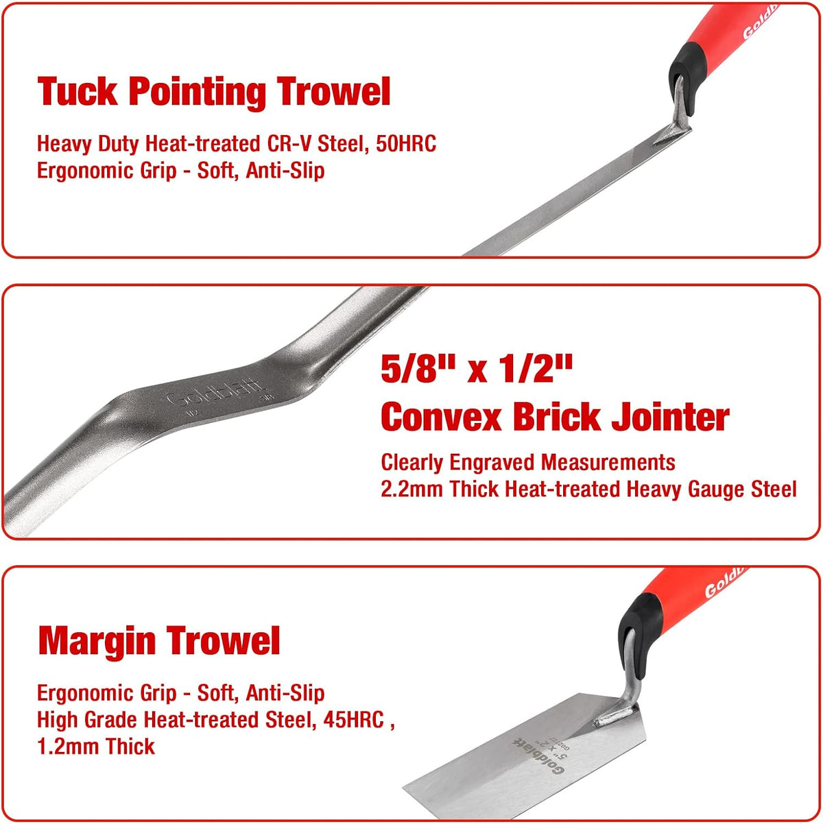 6PCS Masonry Tool Set with Brick Trowel & Tuck Pointing Tools
