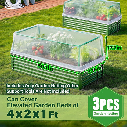 KEOHOL 3-Pack Garden Netting for Raised Beds, 4.9×2.3×1.4 Ft Rectangular Plant Covers with Ultra-fine Mesh, UV Protected HDPE Plant Netting for Vegetables Flowers Fruits