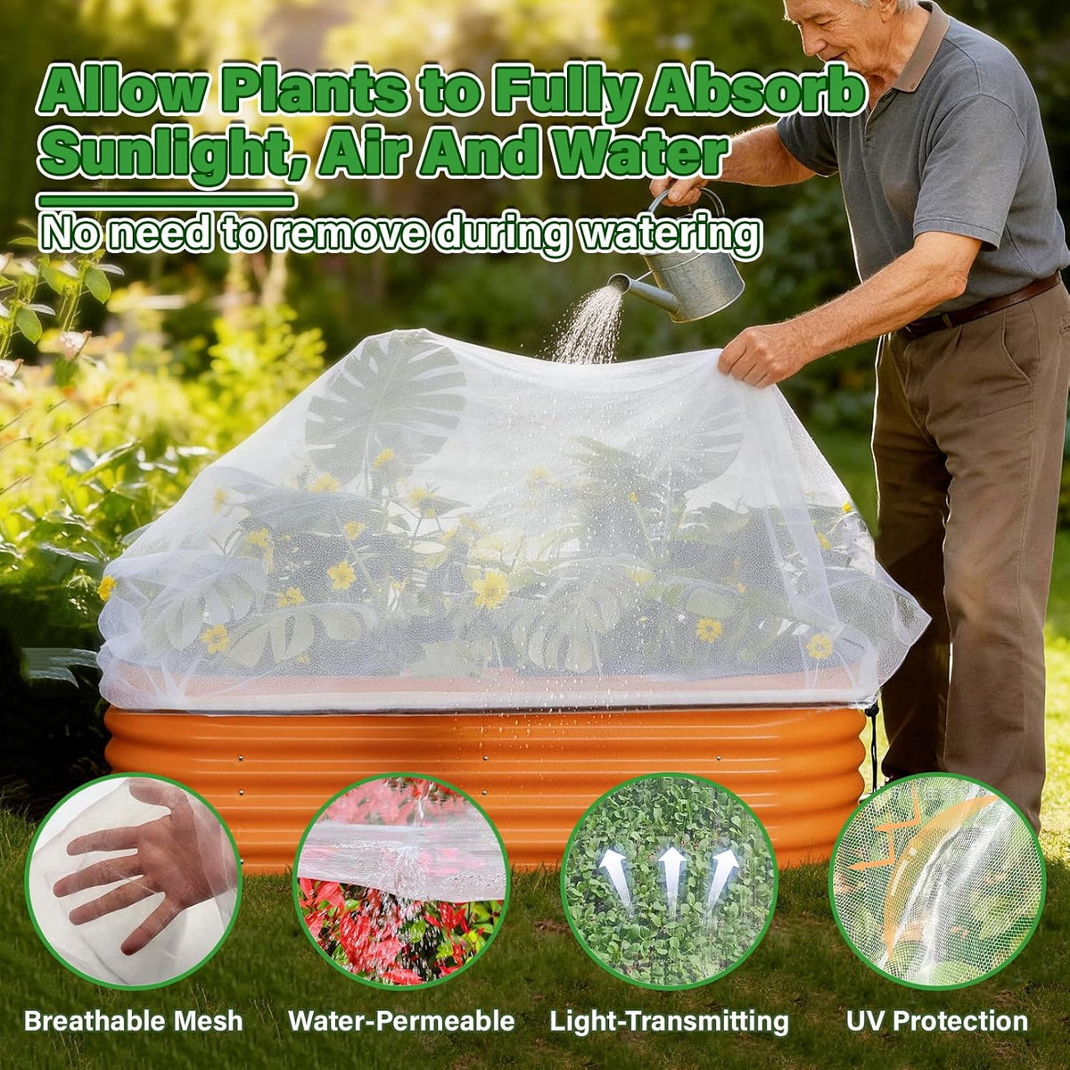 KEOHOL 3-Pack Garden Netting for Raised Beds, 4.9×2.3×1.4 Ft Rectangular Plant Covers with Ultra-fine Mesh, UV Protected HDPE Plant Netting for Vegetables Flowers Fruits