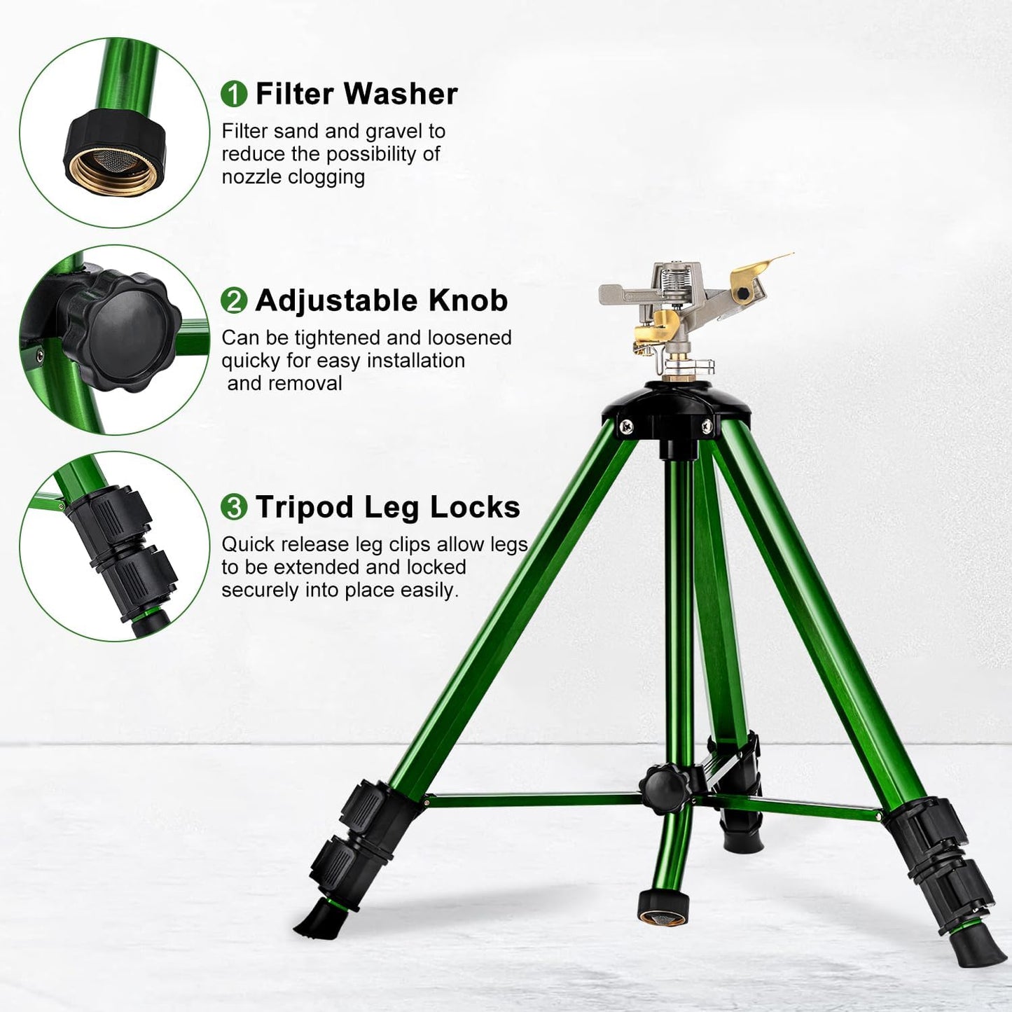 Tripod Sprinkler for Yard, 360° Rotating Garden Sprinklers (2 Pack)