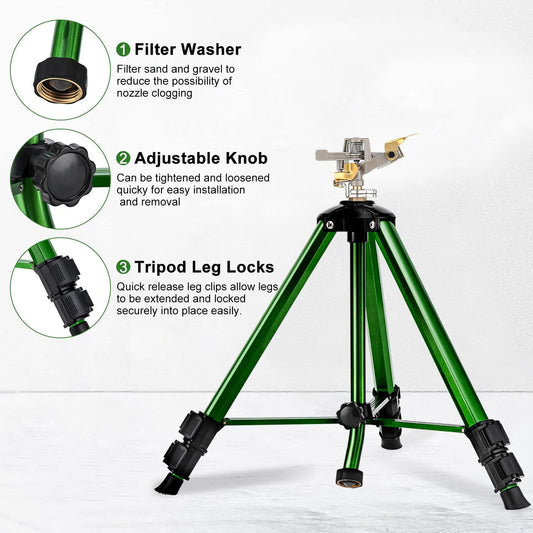 Tripod Sprinkler for Yard, 360° Rotating Garden Sprinklers (2 Pack)