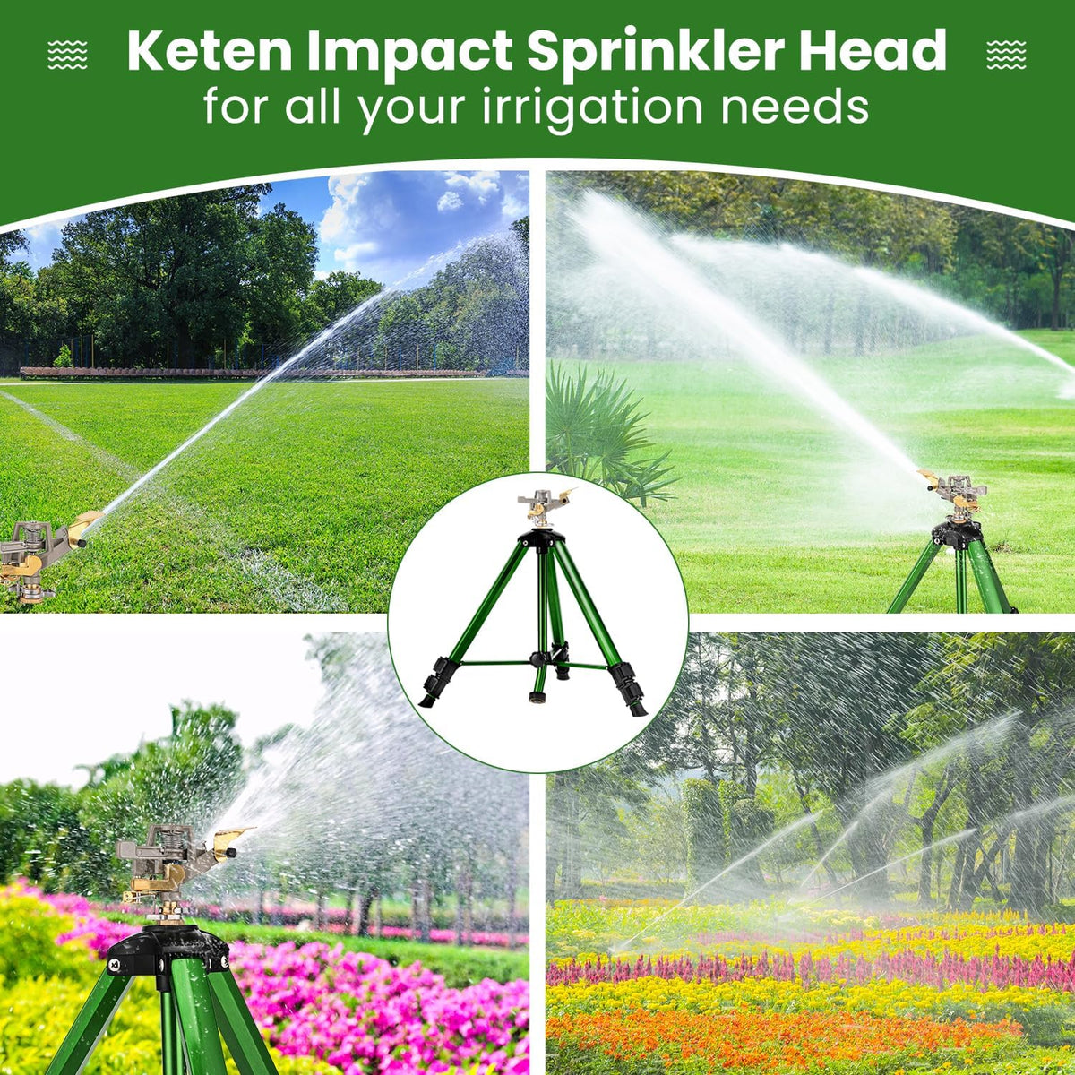 Tripod Sprinkler for Yard, 360° Rotating Garden Sprinklers (2 Pack)