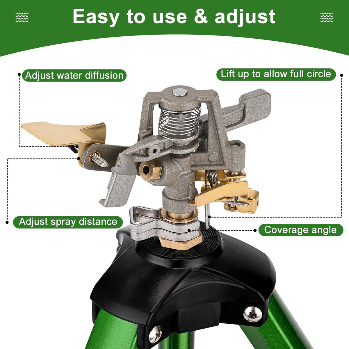 Tripod Sprinkler for Yard, 360° Rotating Garden Sprinklers (2 Pack)