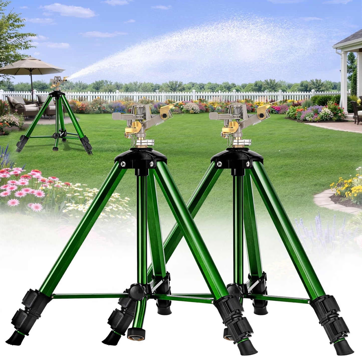 Tripod Sprinkler for Yard, 360° Rotating Garden Sprinklers (2 Pack)