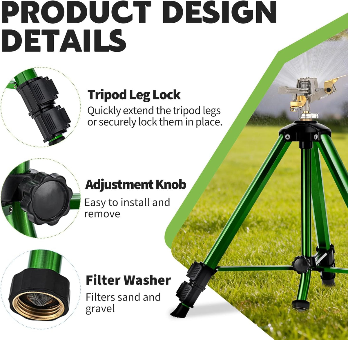 Tripod Sprinkler for Yard, 360° Rotating Garden Sprinklers (2 Pack)