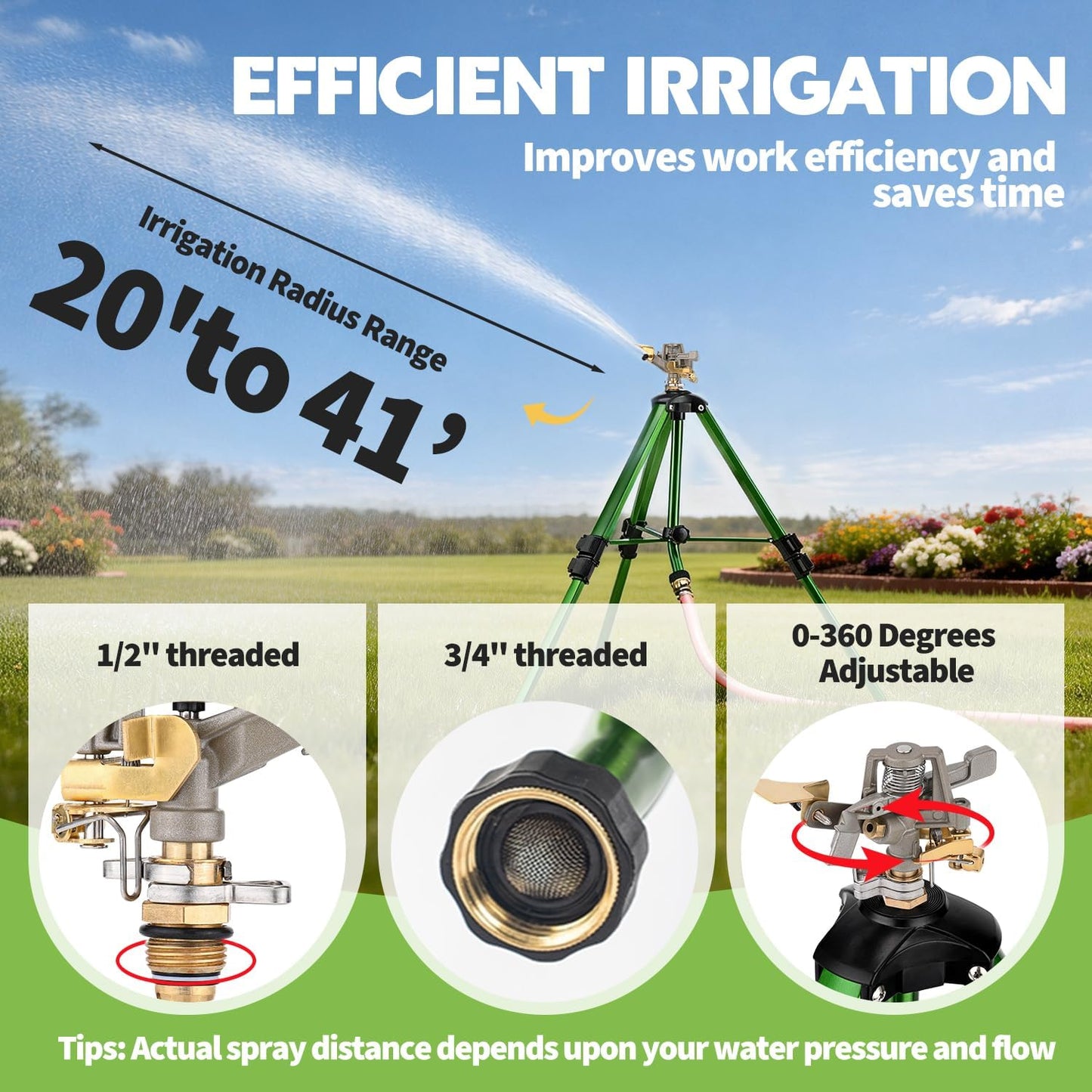 Tripod Sprinkler for Yard, 360° Rotating Garden Sprinklers (2 Pack)