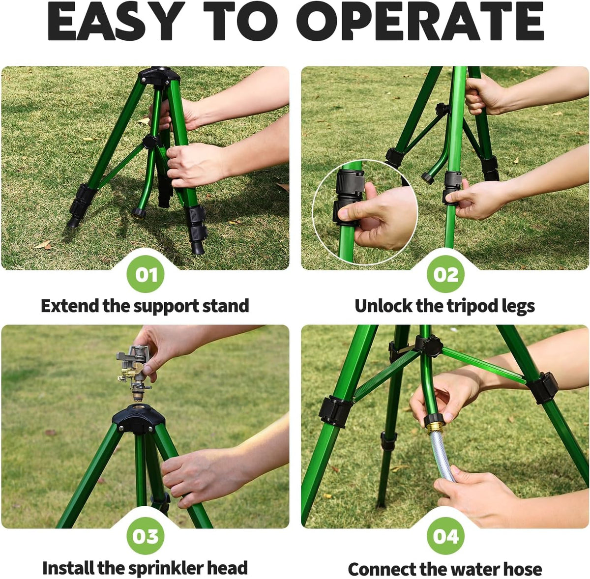 Tripod Sprinkler for Yard, 360° Rotating Garden Sprinklers (2 Pack)
