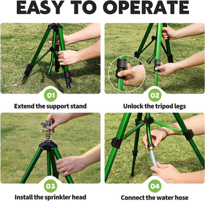 Tripod Sprinkler for Yard, 360° Rotating Garden Sprinklers (2 Pack)
